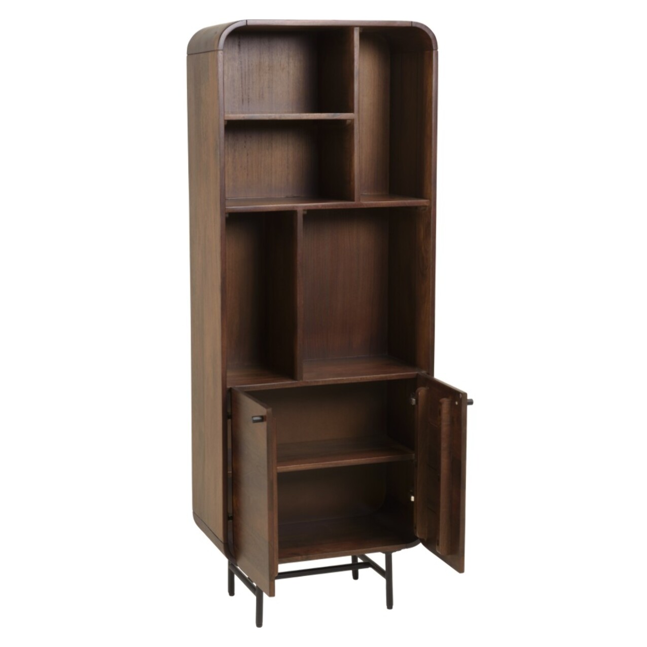 ALIX - Bibliothèque design bois foncé et métal noir 2 portes ALIX