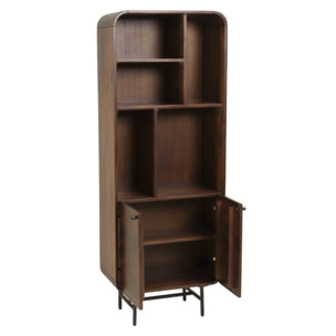 ALIX - Bibliothèque design bois foncé et métal noir 2 portes ALIX