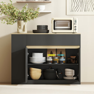 Aparador de Cocina, Armario de Cocina Estrech con 2 Cajones, 3 Estantes Abiertos, 2 Puertas, Estante Ajustable, Aparador Nórdico para Comedor, 110x29,5x82 cm, Negro