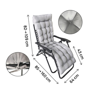 Fauteuil de jardin relax zéro gravité avec coussin matelassé "Sintra" - Gris