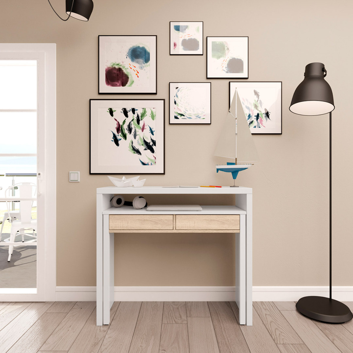 Mesa De Escritorio Extensible 88x99x36 Cm Roble Canadian/blanco