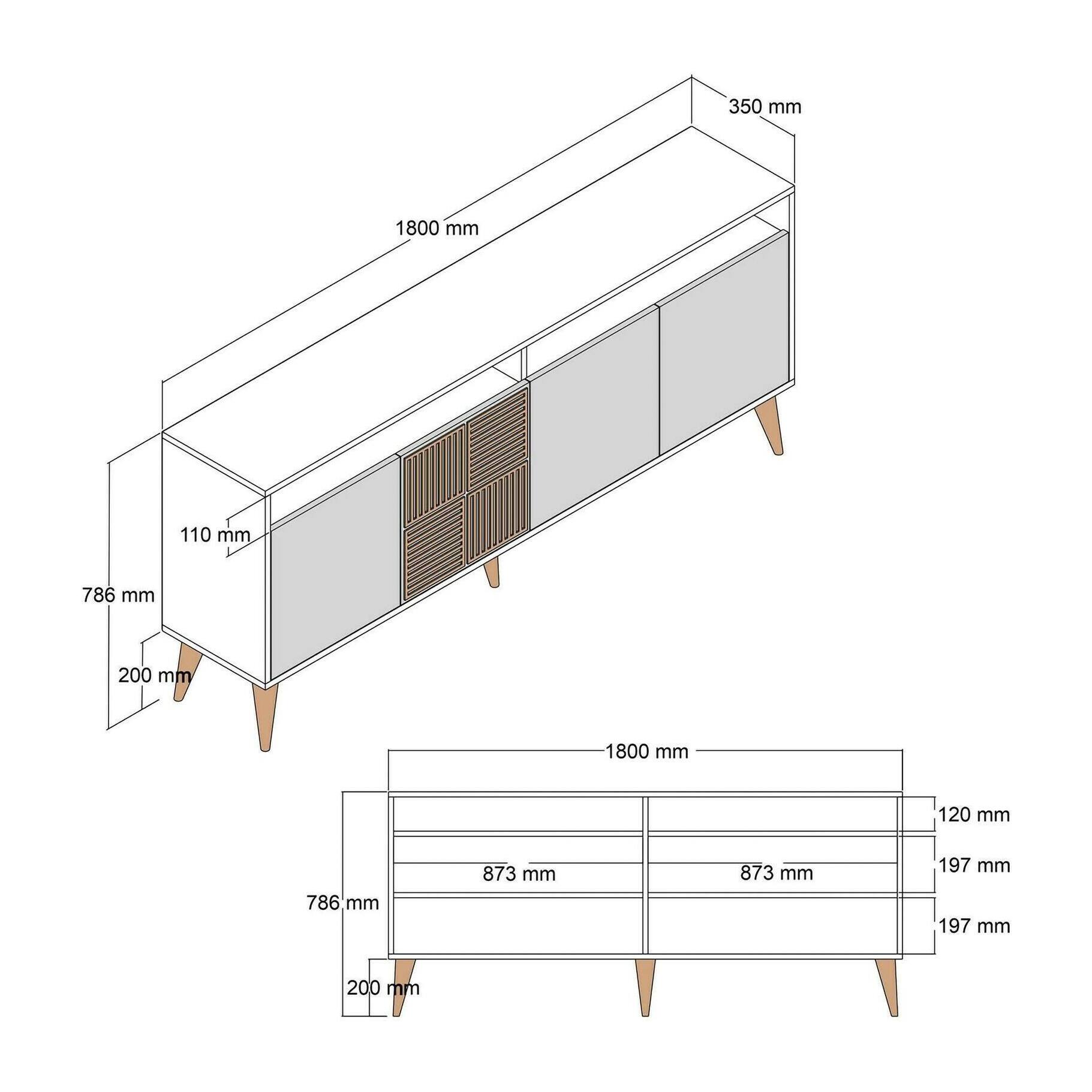 Consolle Jole, Credenza da soggiorno, Armadio basso per TV, Base parete attrezzata, 180x35 h79 cm, Noce e Antracite