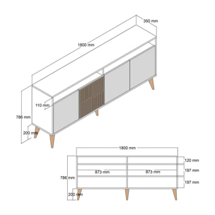 Consolle Jole, Credenza da soggiorno, Armadio basso per TV, Base parete attrezzata, 180x35 h79 cm, Noce e Antracite