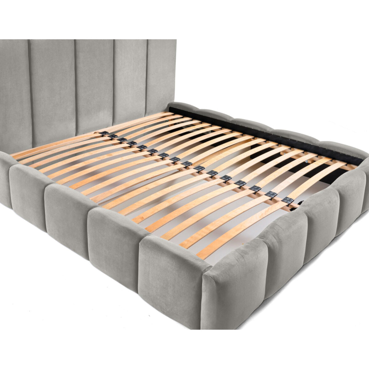 Torreon - lit coffre - 140x200 - sommier inclus - en velours - Gris clair