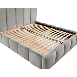 Torreon - lit coffre - 140x200 - sommier inclus - en velours - Gris clair