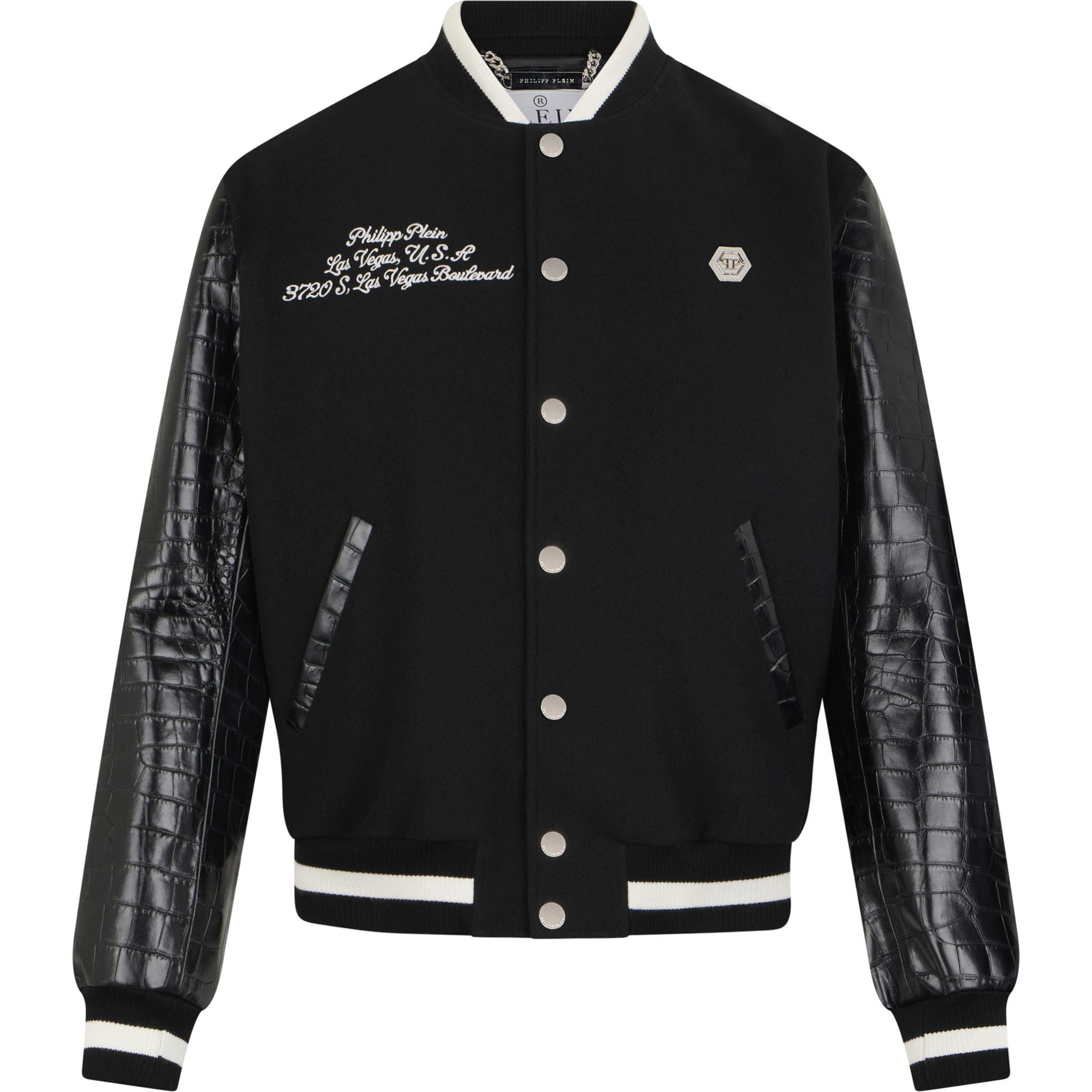 PHILIPP PLEIN Varsity Bomber Cocco Sleeves Las Vegas