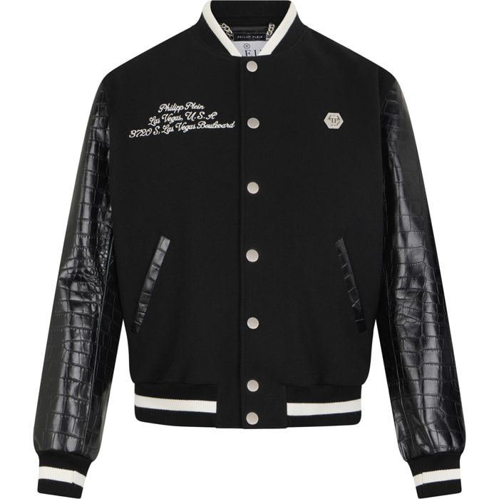 PHILIPP PLEIN Varsity Bomber Cocco Sleeves Las Vegas