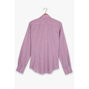 Camicia Uomo 1 Bottone Francese Slim Popeline Quadro Piccolo Blu\Rosso