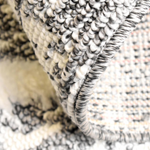 Tapis Ceso en relief dessin géométrique, couleur gris et blanc