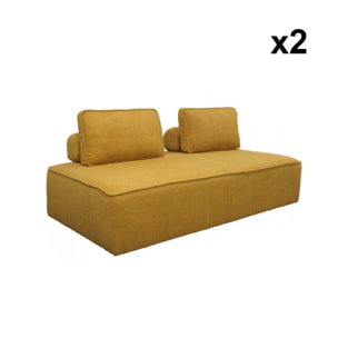 Set de 2 chauffeuses pour canapé modulable tissu bouclette moutarde 2 places Bao. L 180 x P 90 x H 74cm