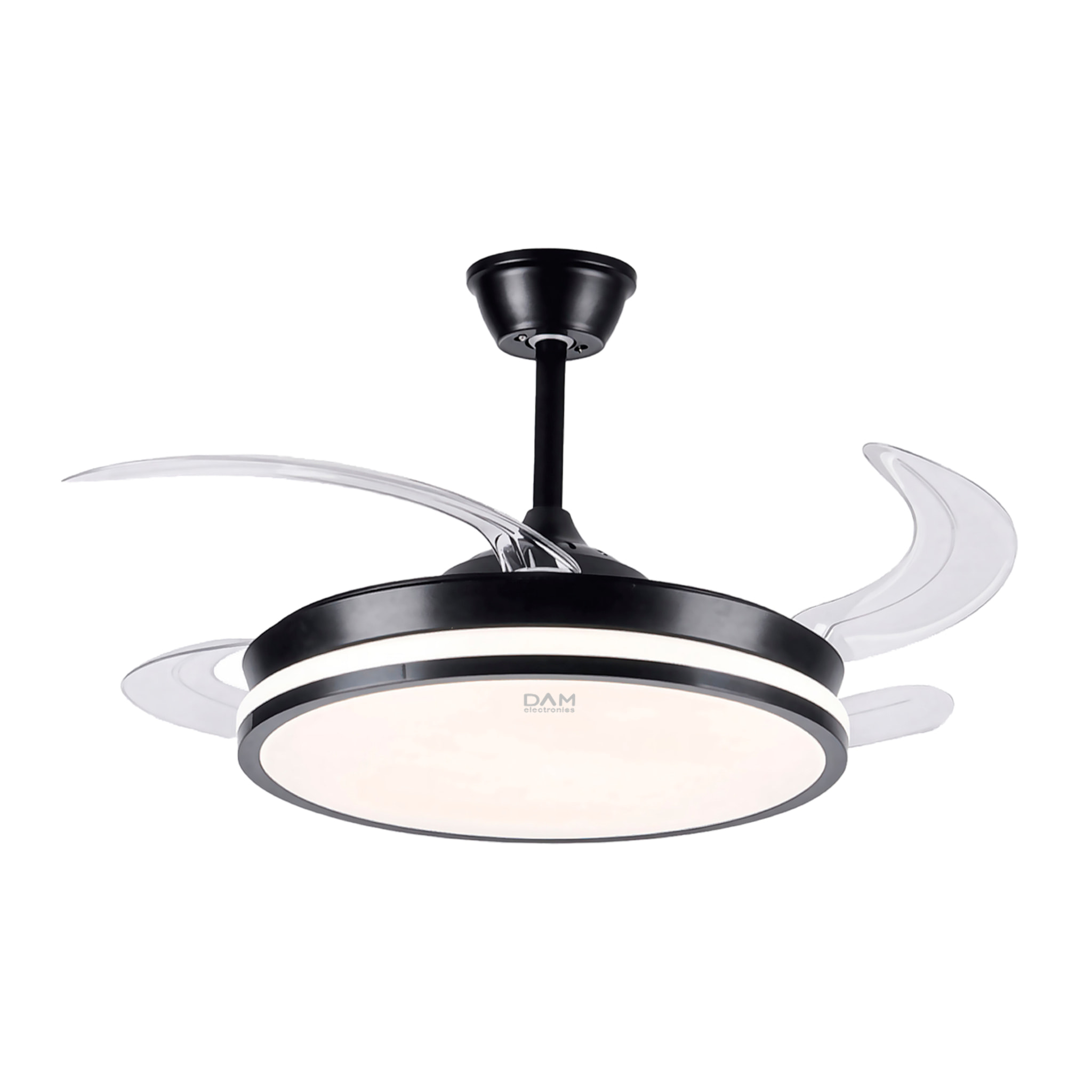 Ventilatore da soffitto L433 da 107 cm, pale retrattili, motore DC da 30 W, luce LED dimmerabile da 60 W, 6 velocità, modalità estate/inverno. Telecomando incluso.