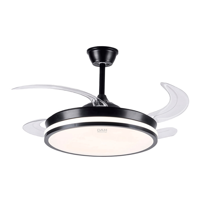 Ventilatore da soffitto L433 da 107 cm, pale retrattili, motore DC da 30 W, luce LED dimmerabile da 60 W, 6 velocità, modalità estate/inverno. Telecomando incluso.
