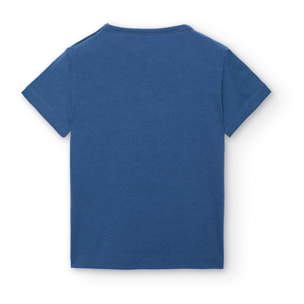 Camiseta bÃ¡sica niÃ±a, algodÃ³n, estampado, azul Ã­ndigo