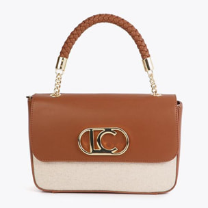 Borsa a tracolla con patta in similpelle bicolore