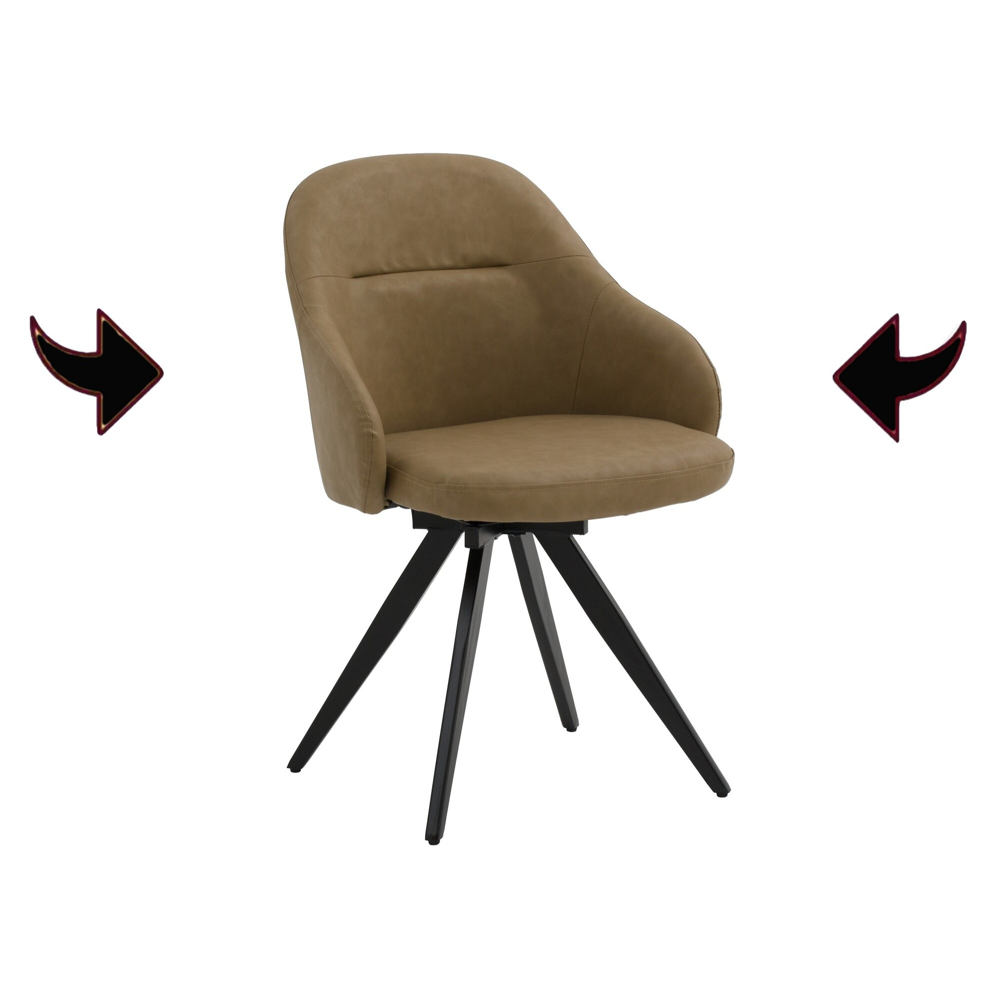 Set di 4 sedie girevoli COVENT in similpelle marrone e gambe in metallo nero, con braccioli