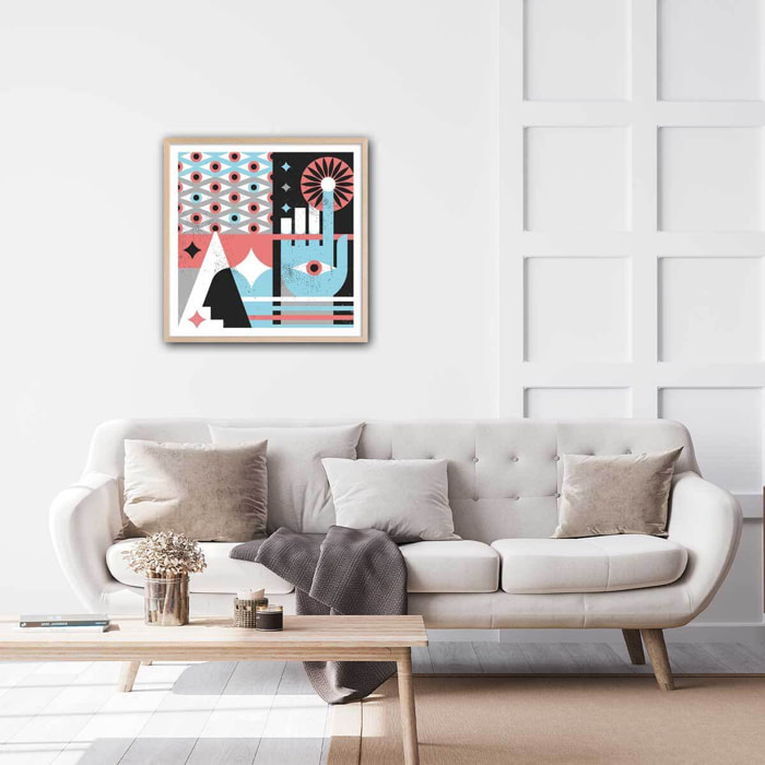 Affiche La main bleue Affiche + cadre en bois - Chêne