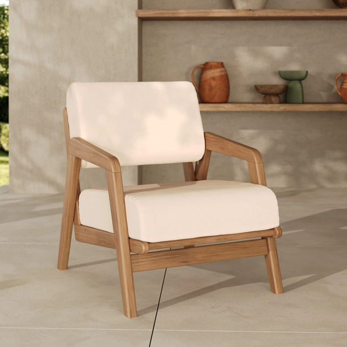 Fauteuil de jardin en bois d'acacia et tissu beige clair - Siargao