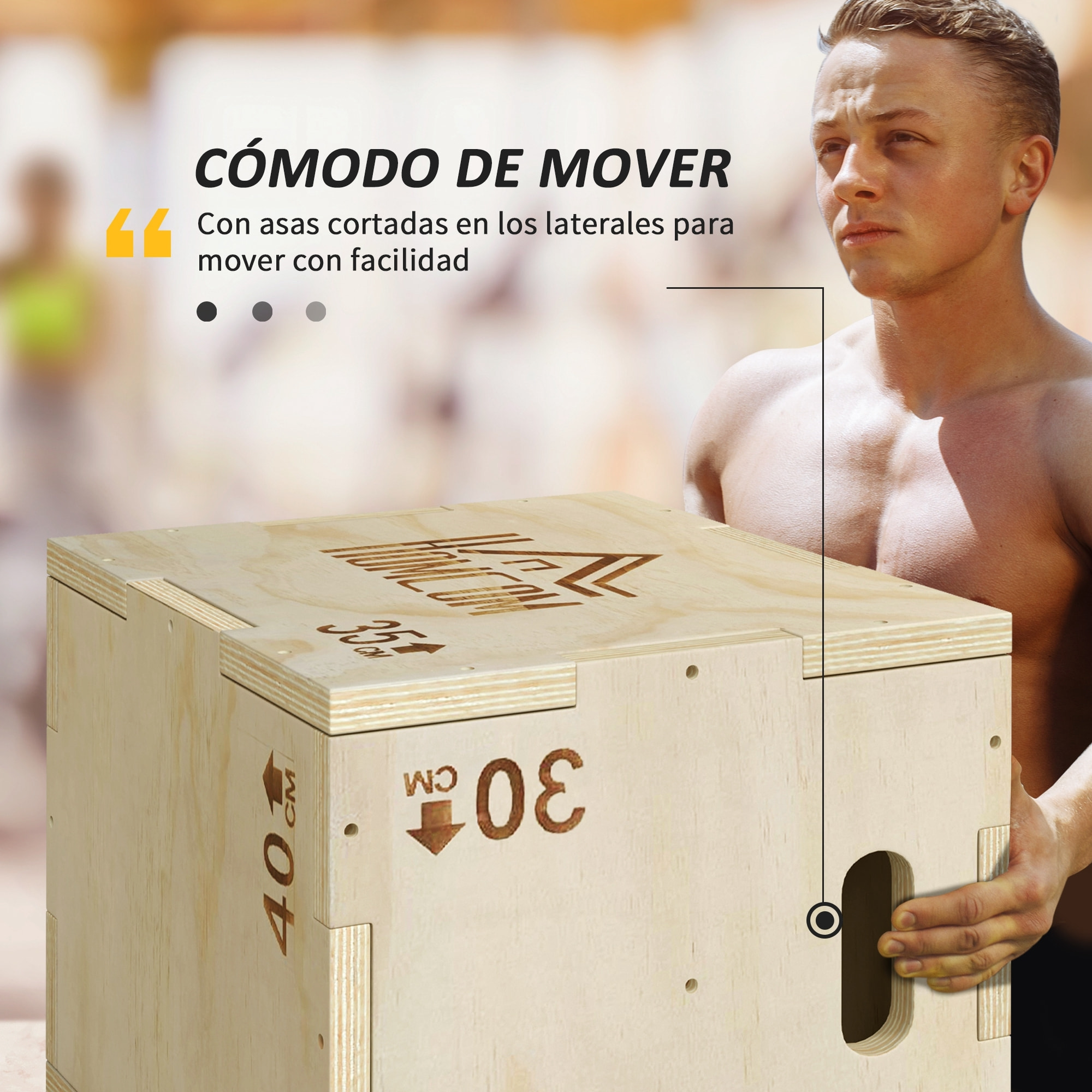 Cajón Pliométrico de Madera 3 en 1, Plataforma de Caja Pliométrica con 3 Alturas Diferentes, 2 Mango Hueco, Entrenamiento de Salto, Fuerza, para Casa, Gimnasio y Exterior, 40,5x35,5x30,5 cm