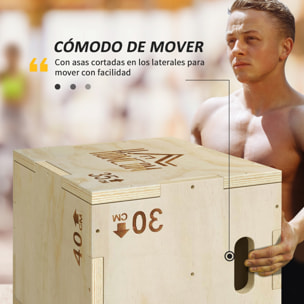 Cajón Pliométrico de Madera 3 en 1, Plataforma de Caja Pliométrica con 3 Alturas Diferentes, 2 Mango Hueco, Entrenamiento de Salto, Fuerza, para Casa, Gimnasio y Exterior, 40,5x35,5x30,5 cm
