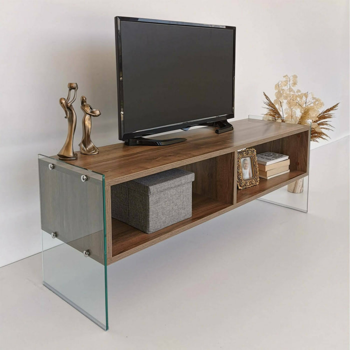Mobile porta TV Winifred, Credenza da soggiorno, Armadio basso per TV, Base parete attrezzata, 120x35h45 cm, Noce