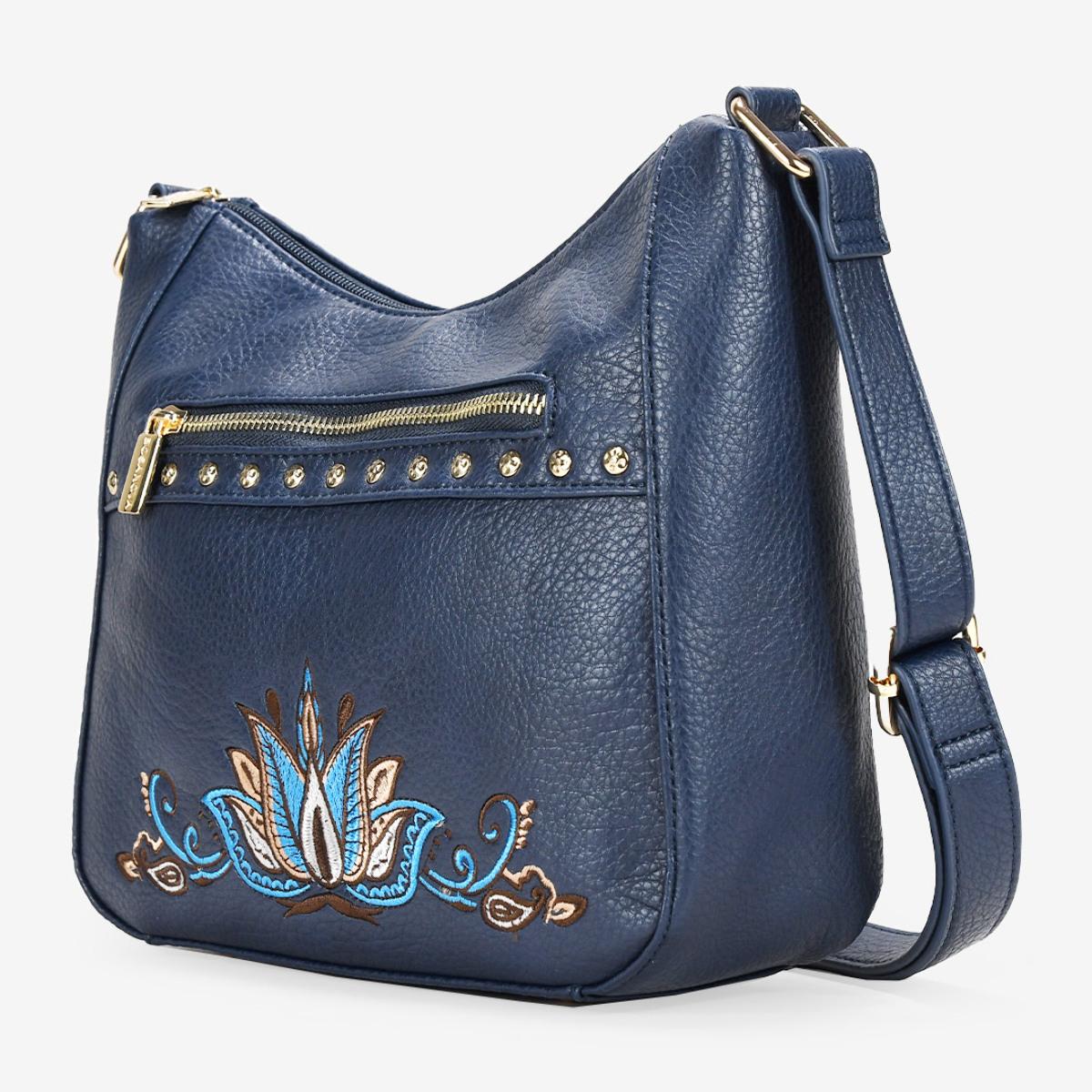 Bolso bandolera azul con bordado