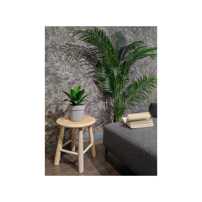 Table d'appoint ronde D. 40 cm bois de teck massif et rotin - LINA