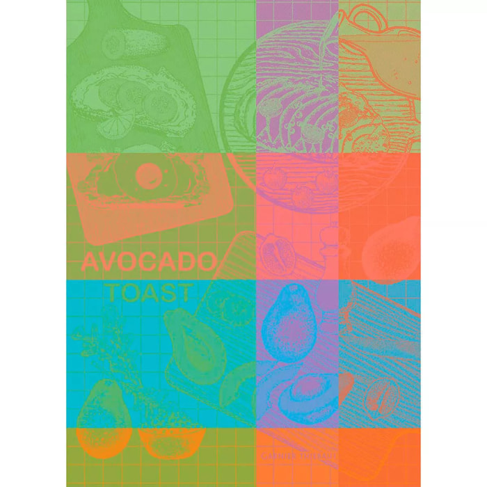 Torchon pur coton motif jacquard vert orange Avocado toast neon