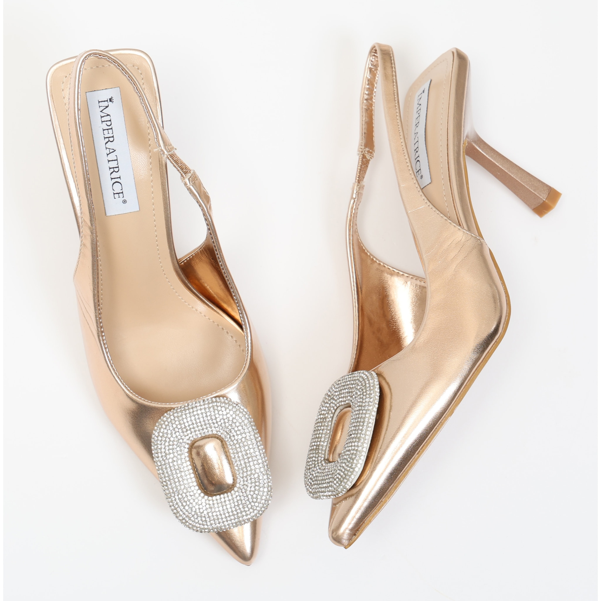 Dècolletè slingback in simil pelle con dettaglio strass sulla punta