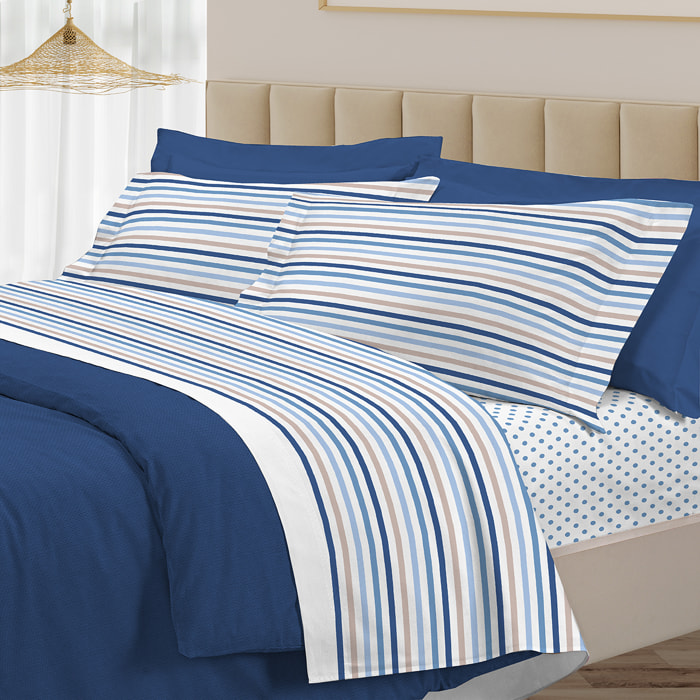 Completo letto riga dots azzurro 100% cotone