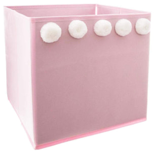 Caja de almacenamiento infantil con pompones color rosa - 29 x 29 x 29cm