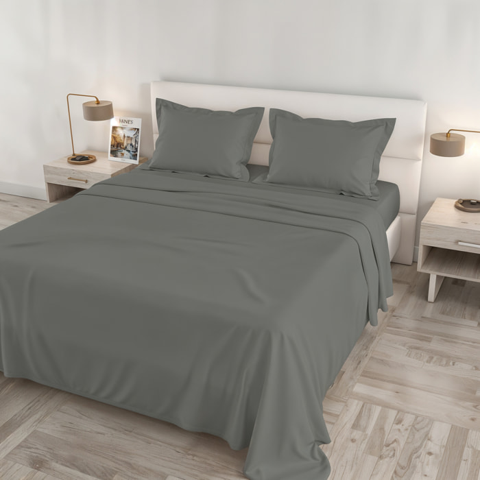 COMPLETO LETTO RASO CLOE, 100% Raso di Cotone, Made in Italy - FUMO
