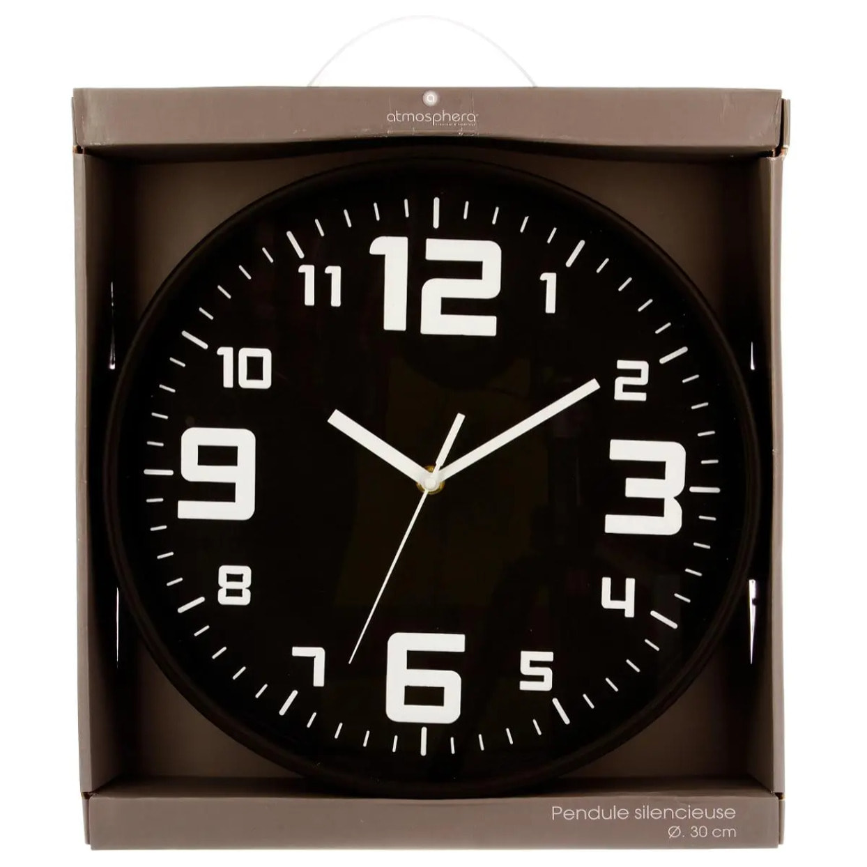 Horloge argent "Silence" noir D30cm