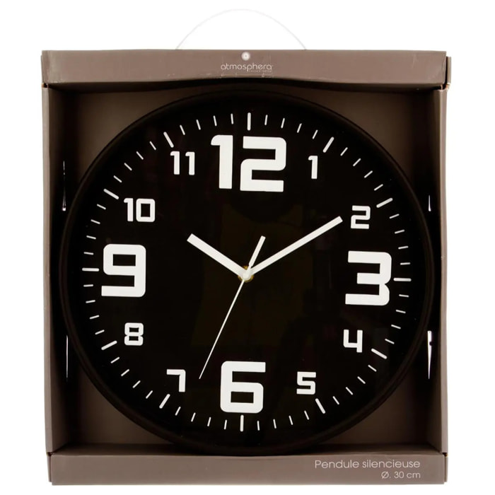Horloge argent "Silence" noir D30cm