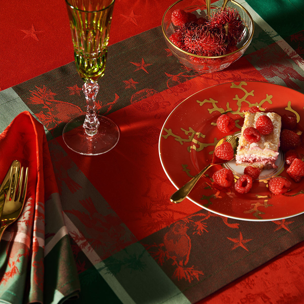 Serviette pur coton motif jacquard vert rouge Cadeaux de noel rouge