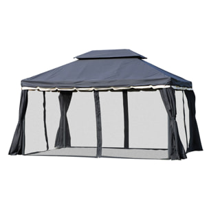 Tonnelle barnum pavillon de jardin style colonial double toit toile moustiquaires et toiles amovibles 3,9L x 2,9l x 2,8H m noir
