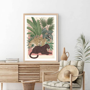 Poster black and white panthers Affiche + cadre en bois - Chêne