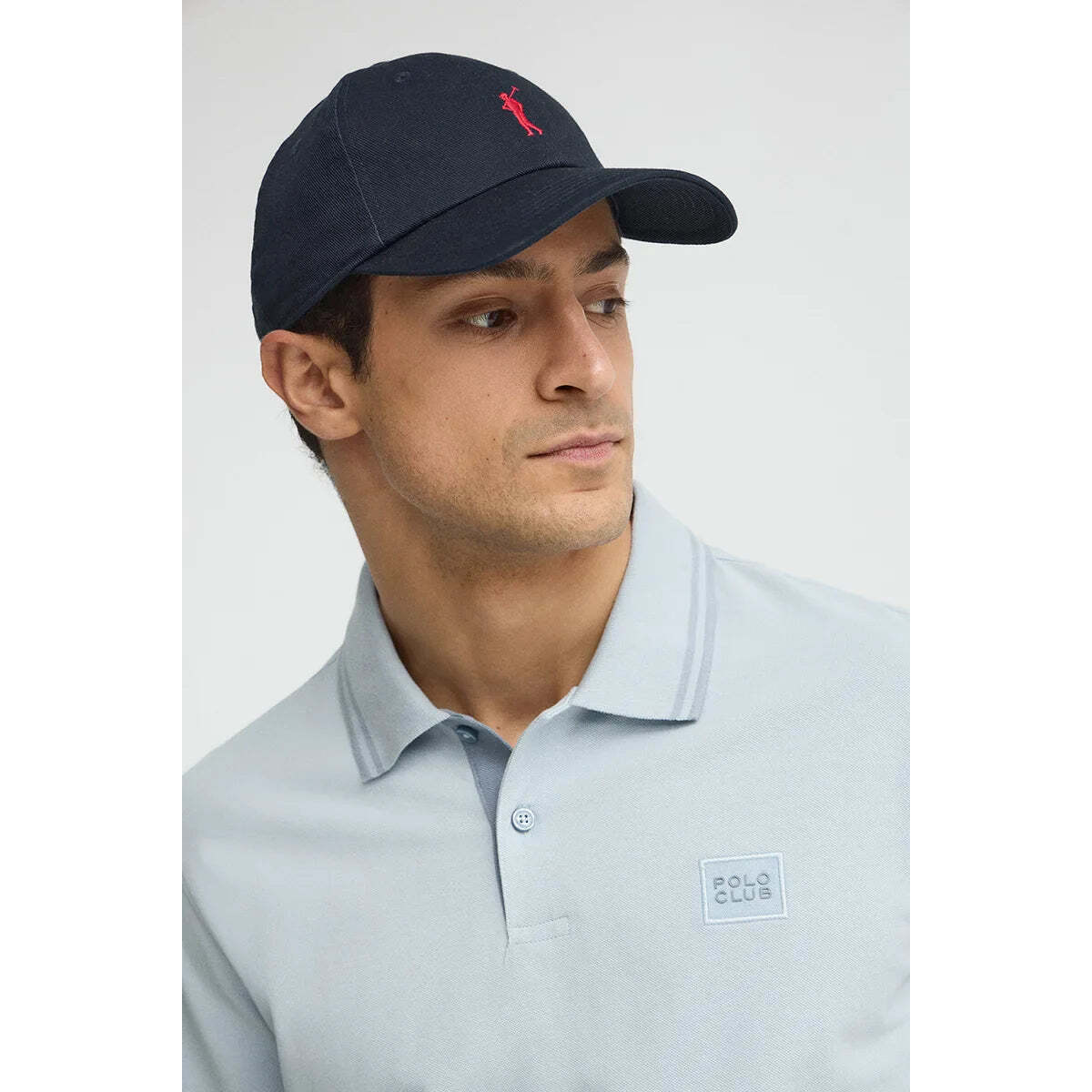 Gorra azul marino de seis paneles con logo Rigby Go