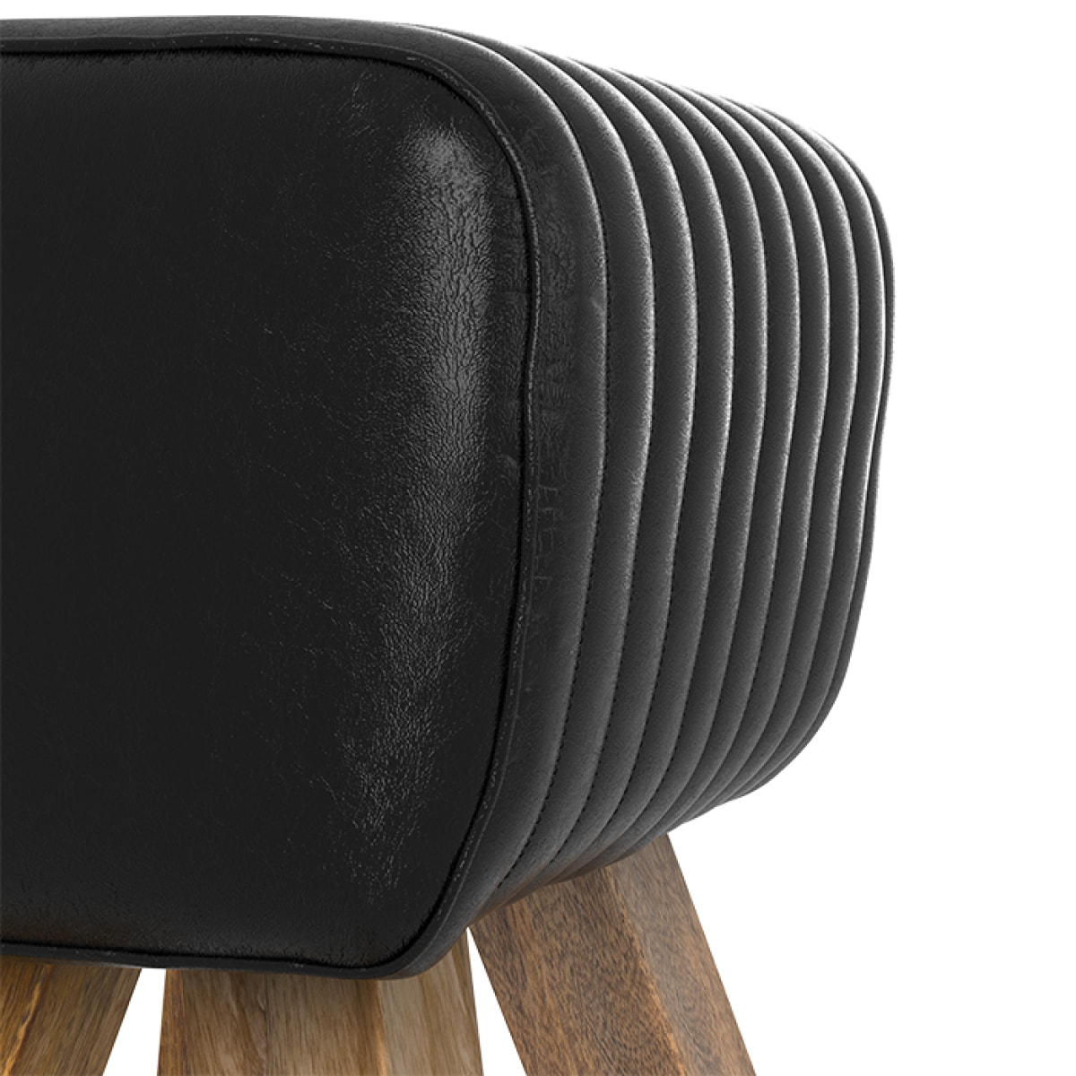 Tabouret en cuir noir et bois de manguier - Morena