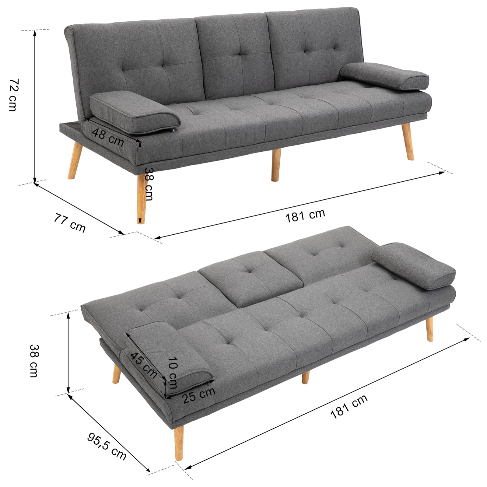 Canapé convertible 3 places design scandinave