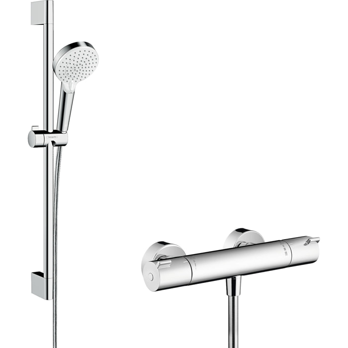 Combi douche Vario avec barre 65 cm / Ecostat 1001 CL blanc/chromé Crometta