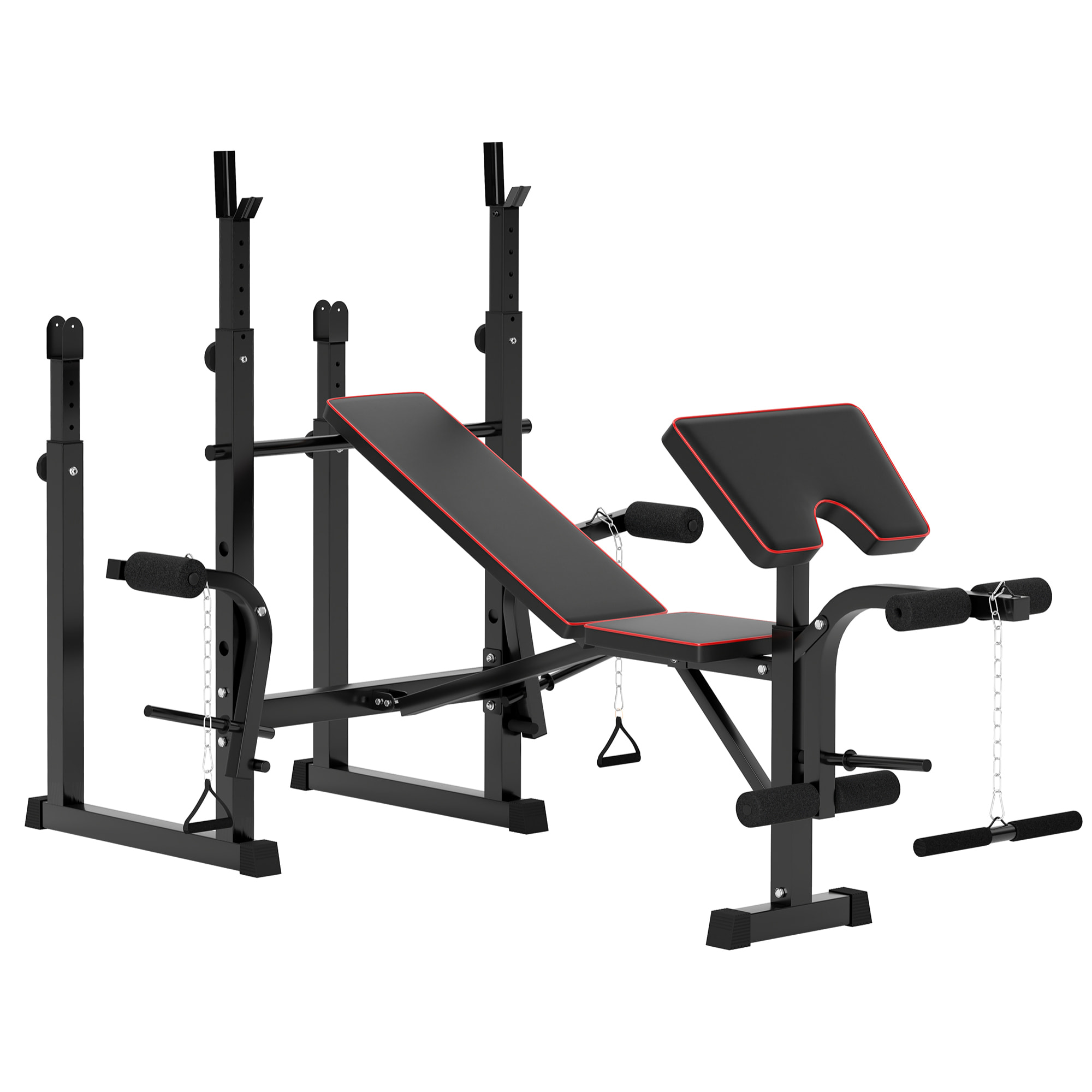 Banco de Musculación Plegable Banco de Pesas con Soportes para Barra Regulables y Respaldo Ajustable para Entrenamiento Completos de Cuerpo en Casa Gimnasio Negro