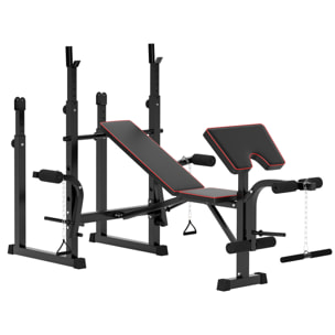 Banco de Musculación Plegable Banco de Pesas con Soportes para Barra Regulables y Respaldo Ajustable para Entrenamiento Completos de Cuerpo en Casa Gimnasio Negro