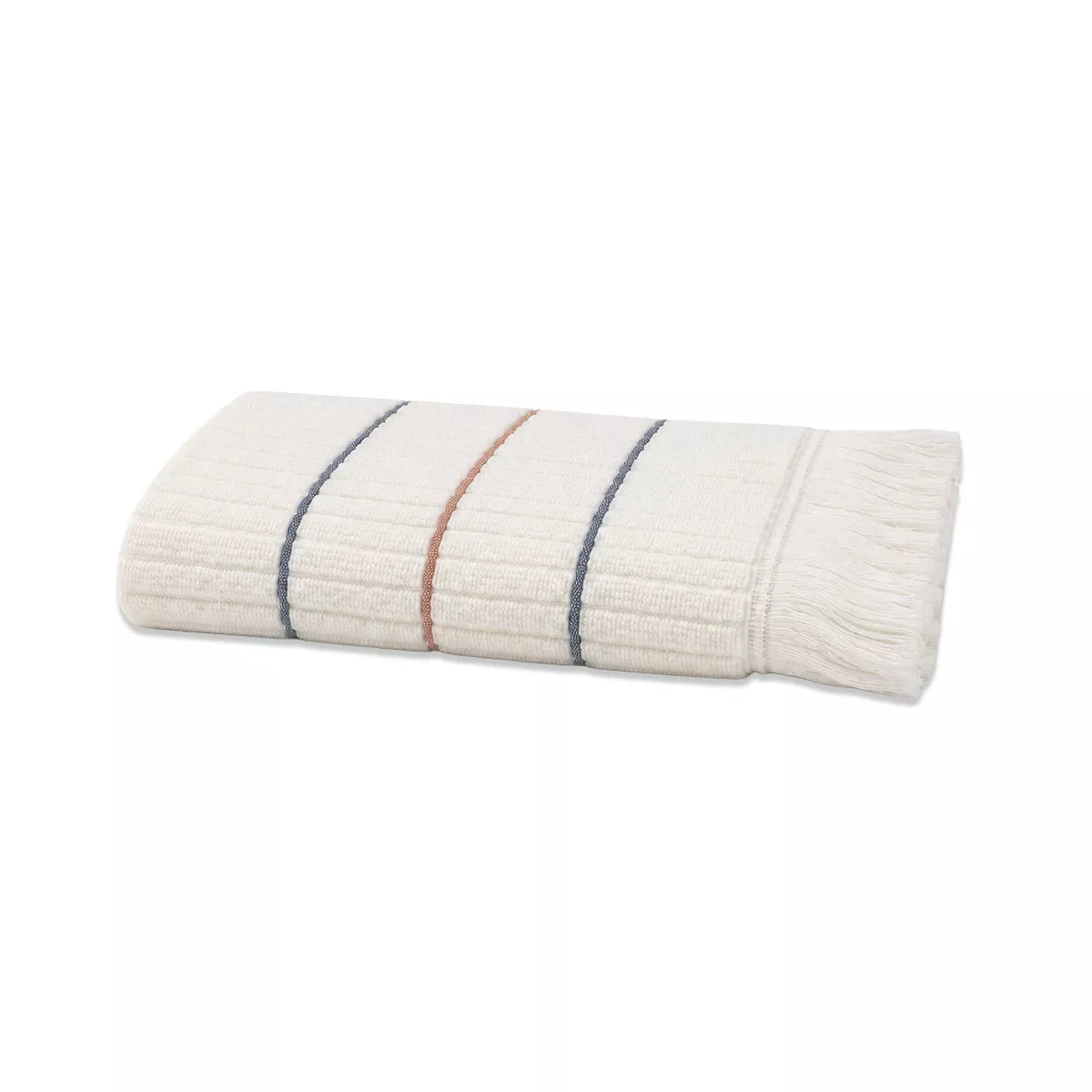 Serviette eponge pur coton 580 g/m² tissé teint rayé bordeaux marine Farniente tangerine