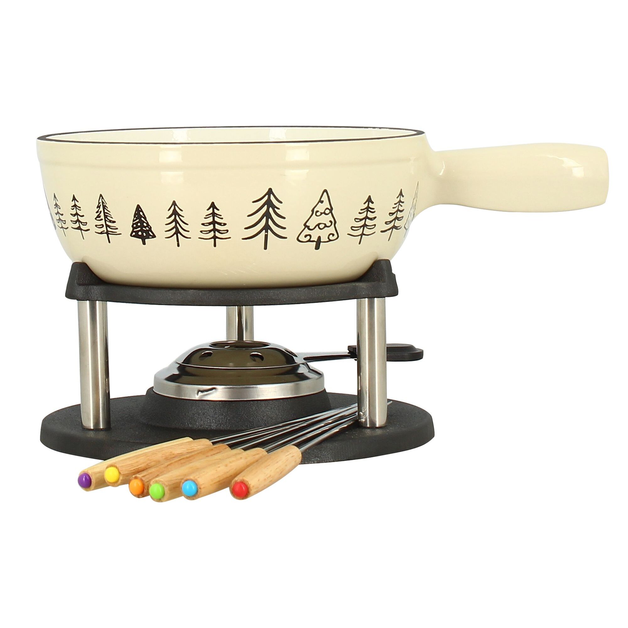 Fondue montagne 1.9l en fonte crème avec 6 fourchettes