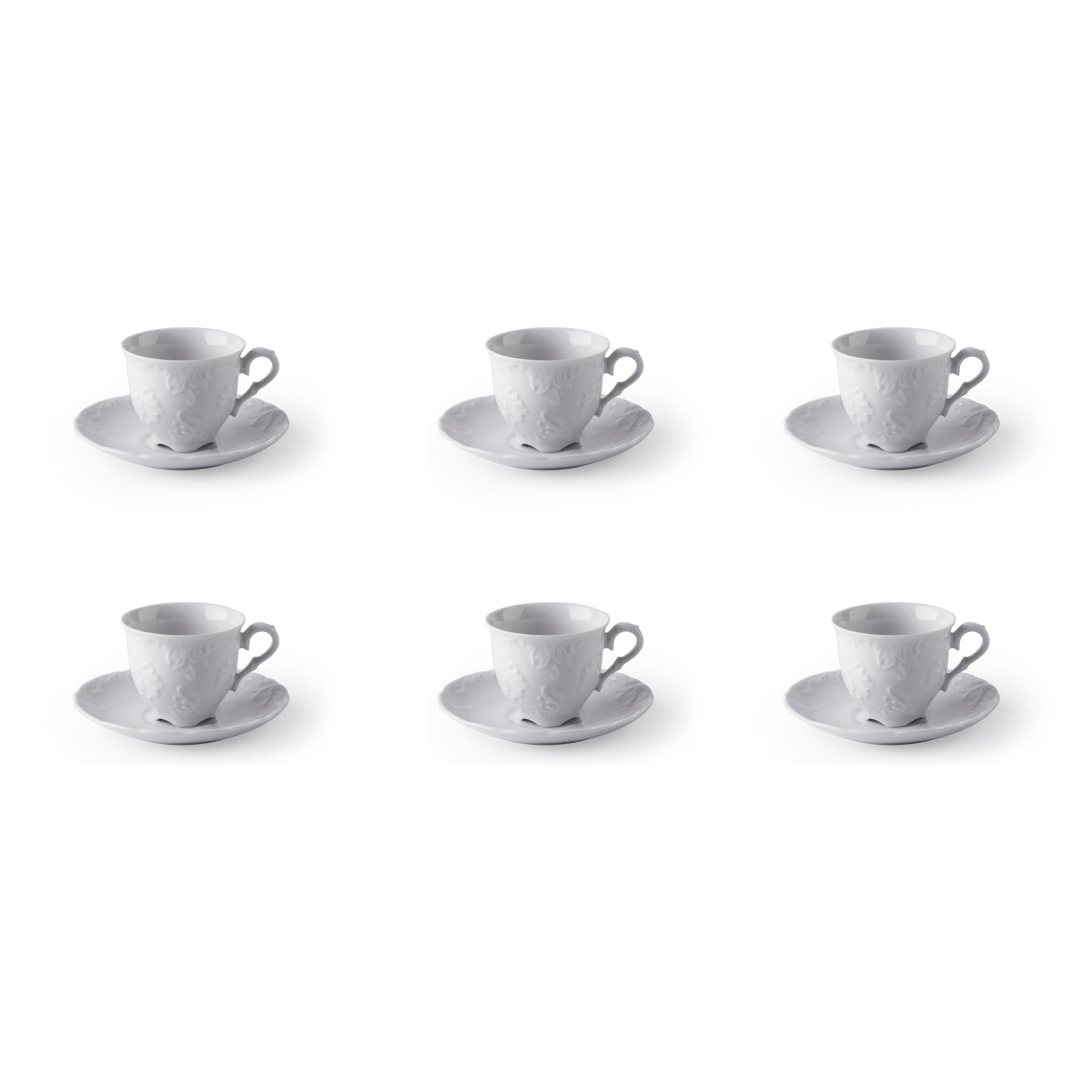 Set de 6 Tasses à Café avec Soucoupe Excelsa – Elisa Rococo’, Porcelaine Blanche