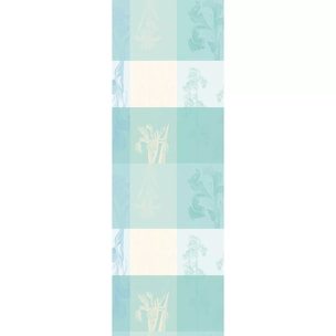 Chemin de table pur coton 220 g/m² motif jacquard bleu beige Mille iris d'eau aqua