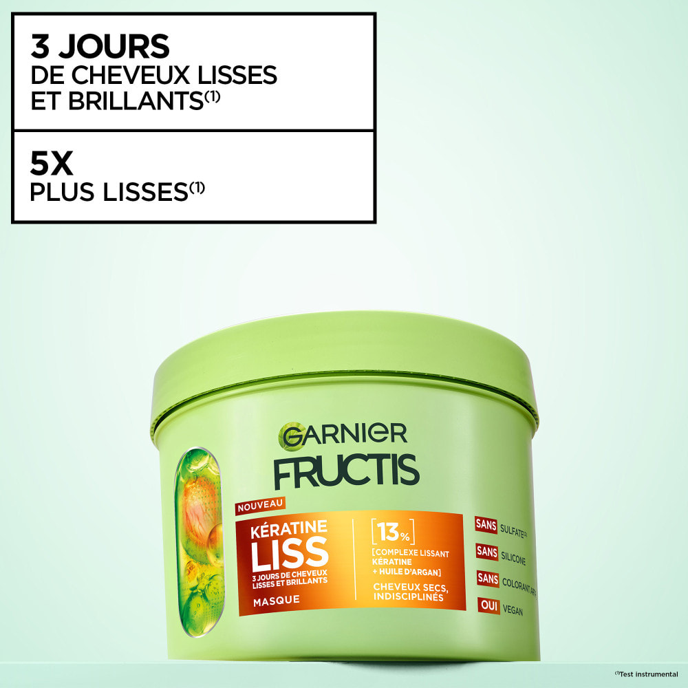 Garnier Fructis Kératine Liss Routine Shampooing, Masque et Spray lissant enrichie en kératine végétale et huile d'argan