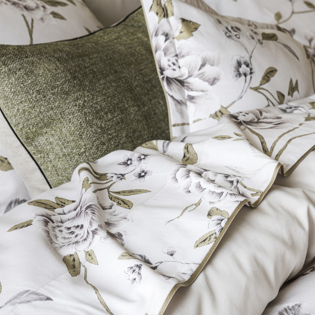 Housse de couette imprimée en satin de coton bio, ÉGÉRIE, rose clair