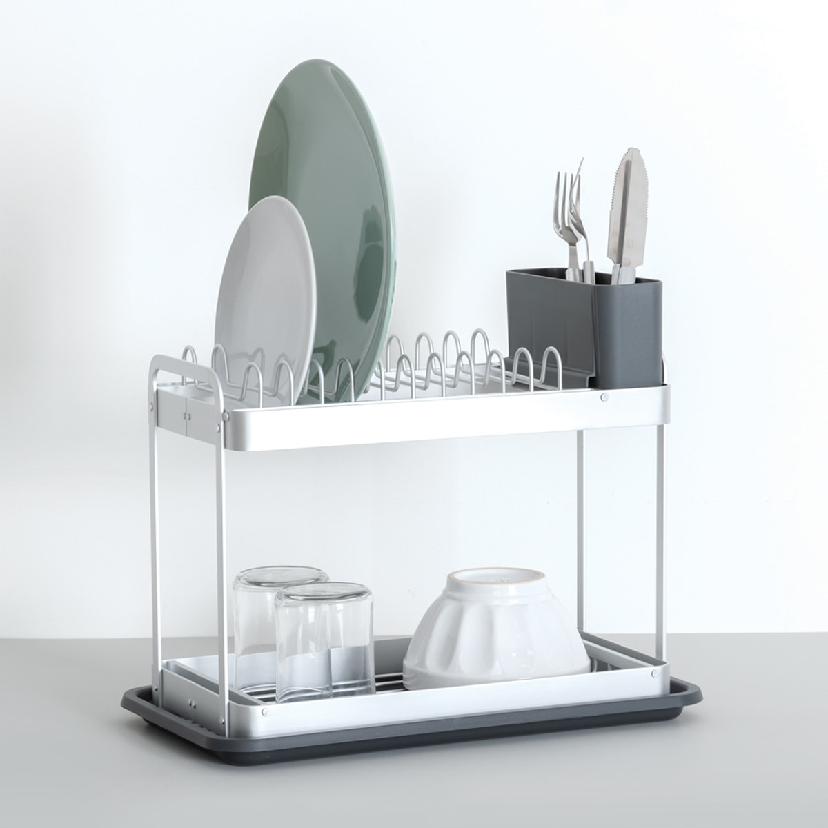 Égouttoir 2 niveaux gris 42,5x23,5cm