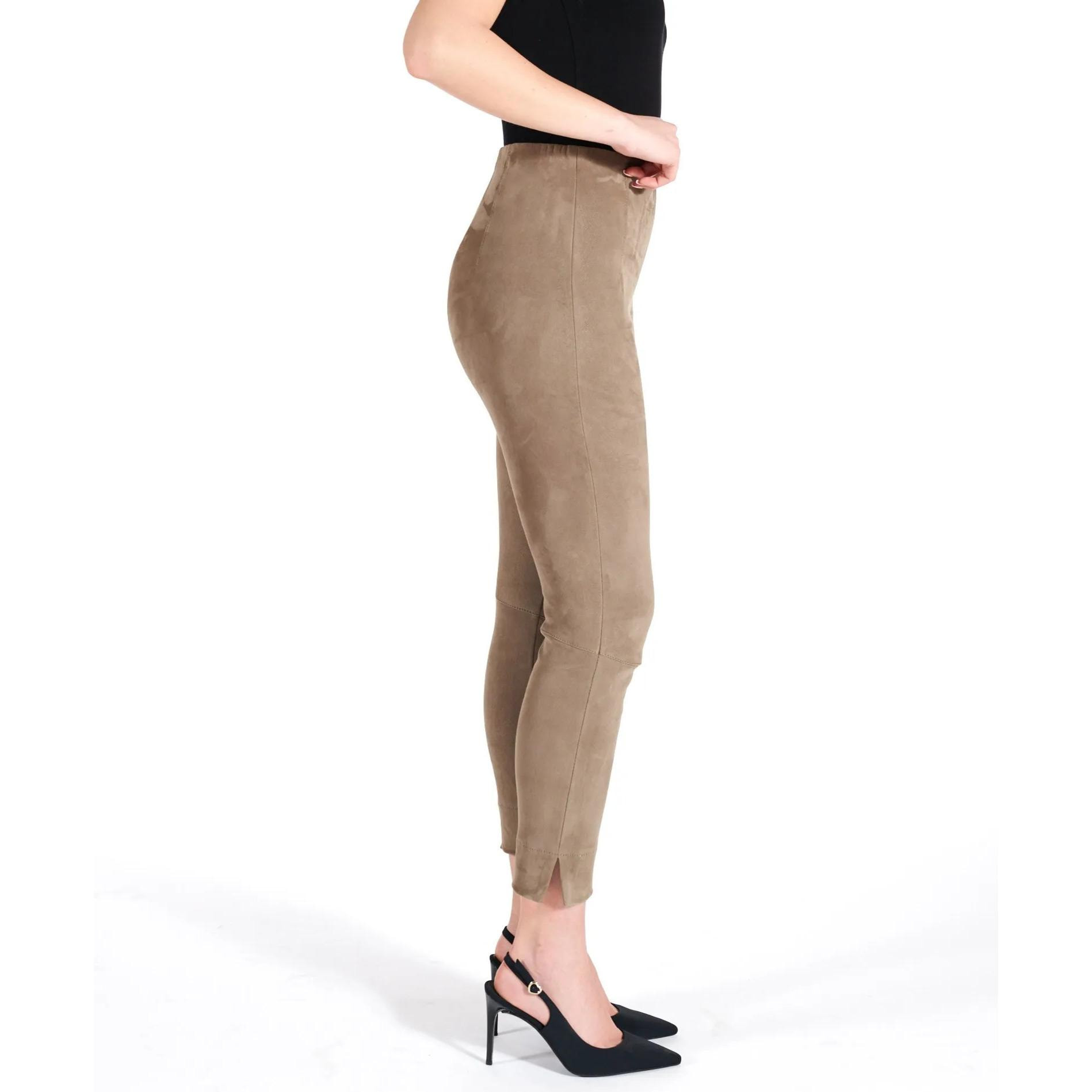 Leggings in pelle scamosciata elasticizzata color fango